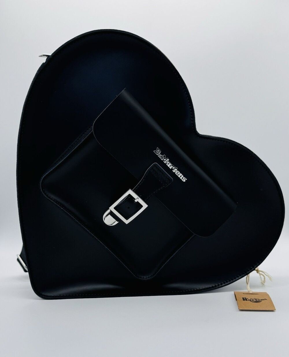DR. MARTENS Black Heart Shaped Leather Crossbody Bag / Convertible Backpack